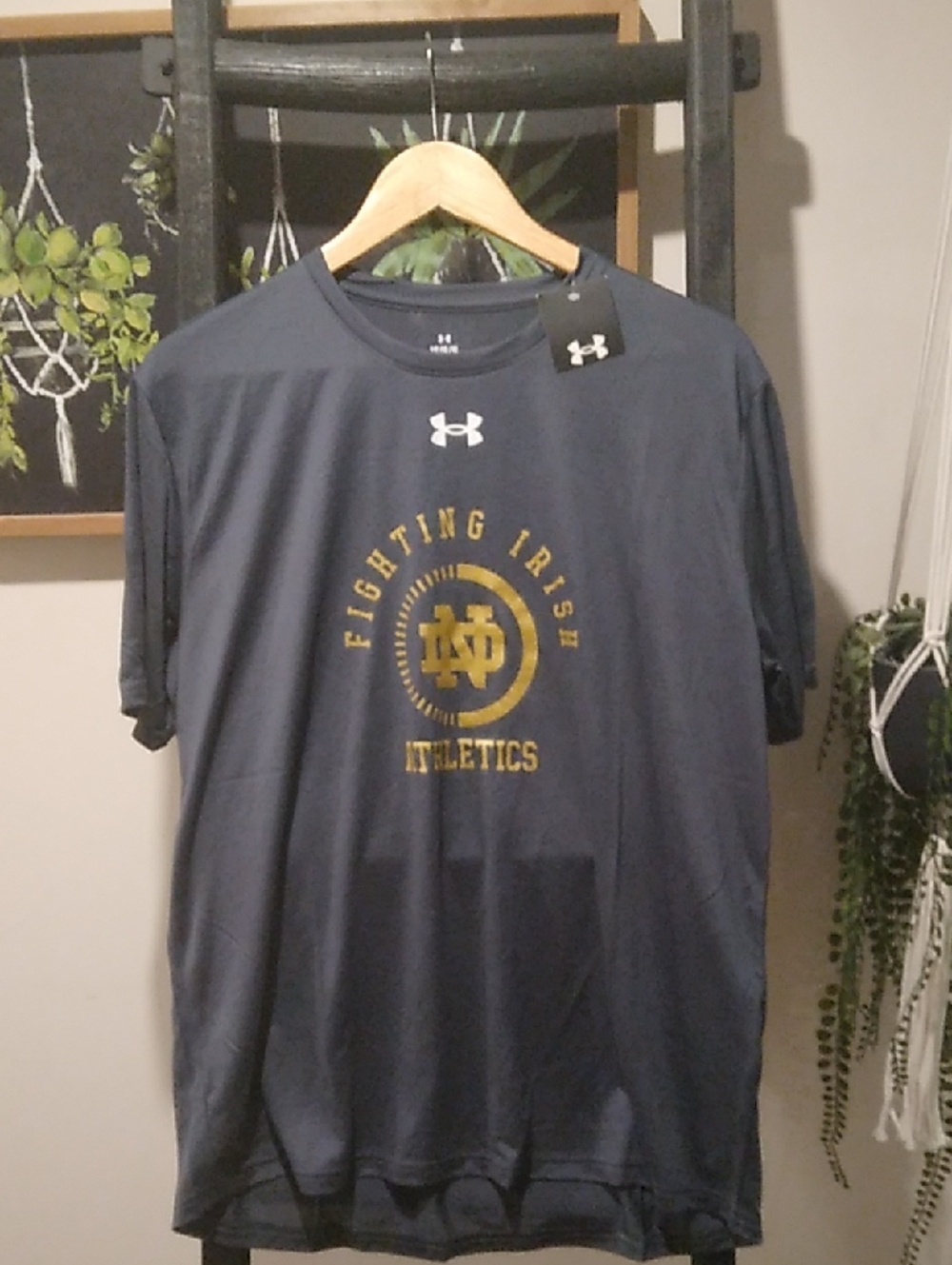 Under Armour Navy Short Sleeve Fighting Irish Athletics Tee with Gold Logo